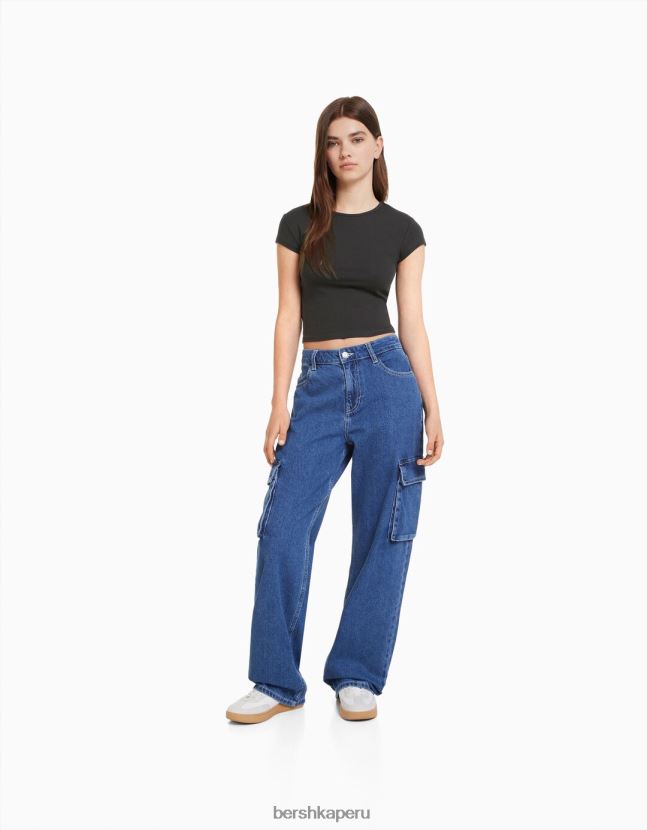 gris oscuro Bershka unisexo camiseta de canalé manga corta 806J6B3721