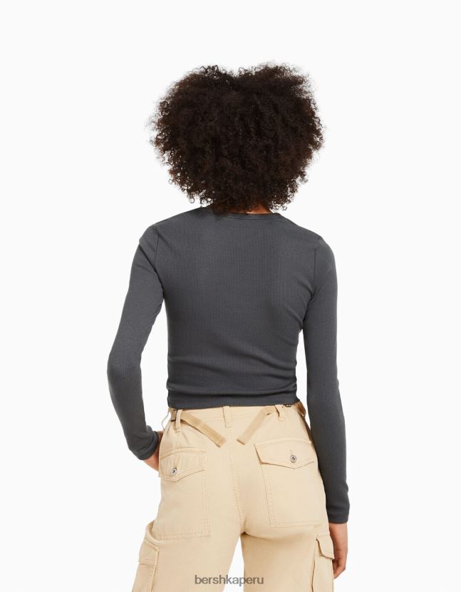gris oscuro Bershka unisexo camiseta de manga larga de canalé 806J6B3806
