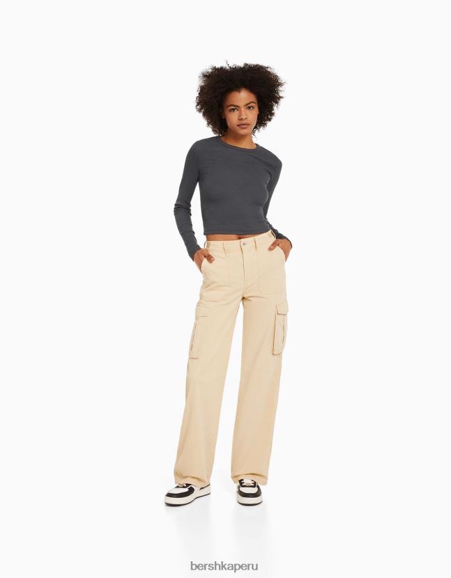 gris oscuro Bershka unisexo camiseta de manga larga de canalé 806J6B3806