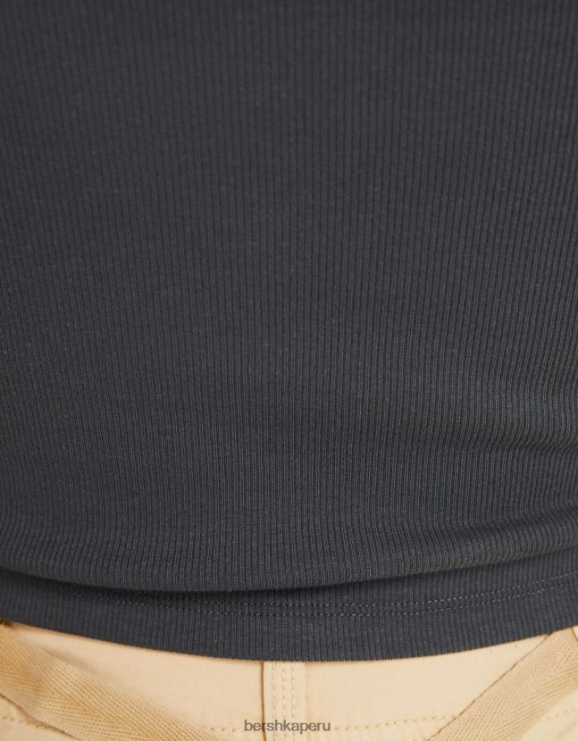 gris oscuro Bershka unisexo camiseta de manga larga de canalé 806J6B3806
