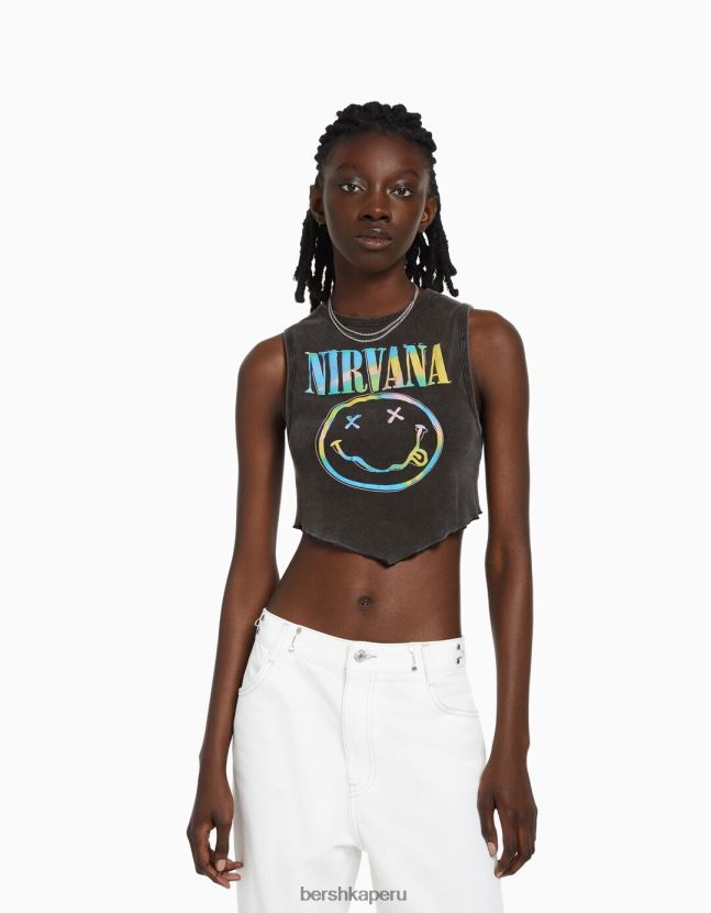gris oscuro Bershka unisexo camiseta sin mangas con estampado de nirvana 806J6B3693
