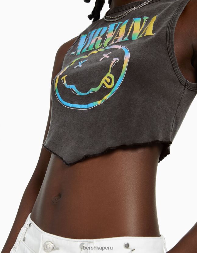 gris oscuro Bershka unisexo camiseta sin mangas con estampado de nirvana 806J6B3693