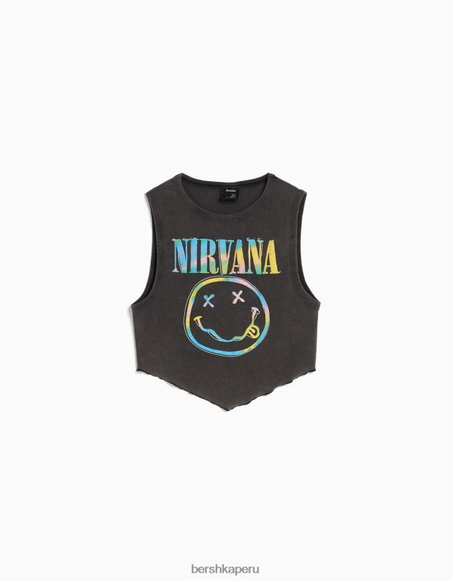gris oscuro Bershka unisexo camiseta sin mangas con estampado de nirvana 806J6B3693
