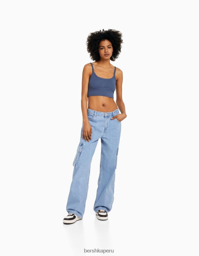 lavado azul Bershka unisexo camiseta sin mangas corta 806J6B3751