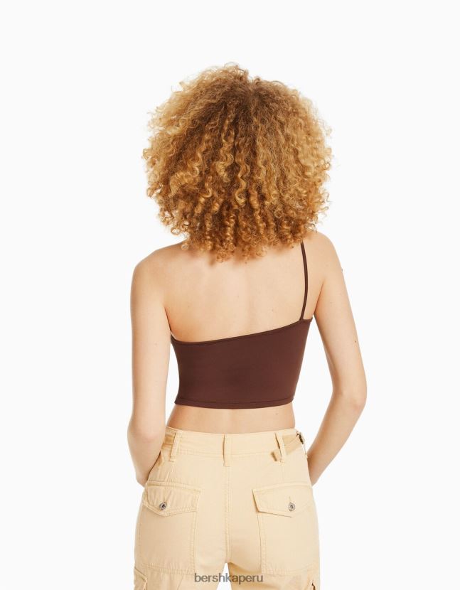 marrón Bershka unisexo top corto asimétrico con tirantes 806J6B3857