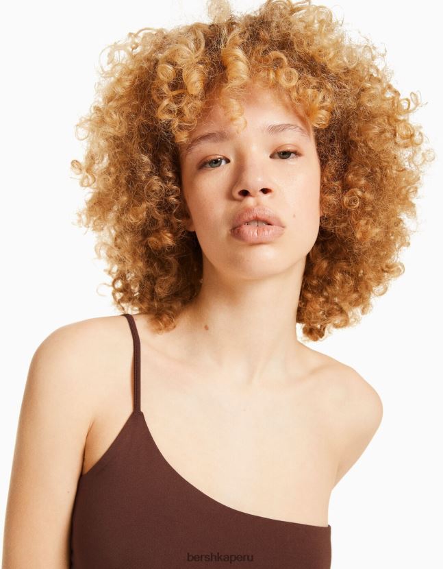 marrón Bershka unisexo top corto asimétrico con tirantes 806J6B3857