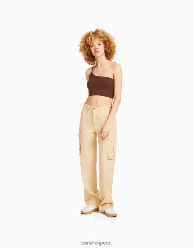 marrón Bershka unisexo top corto asimétrico con tirantes 806J6B3857