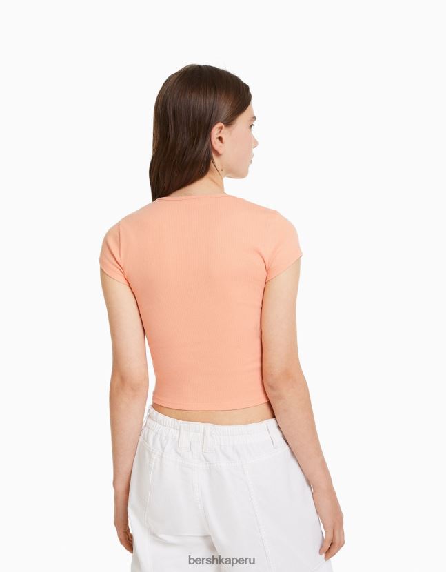 naranja Bershka unisexo camiseta de canalé manga corta 806J6B3747