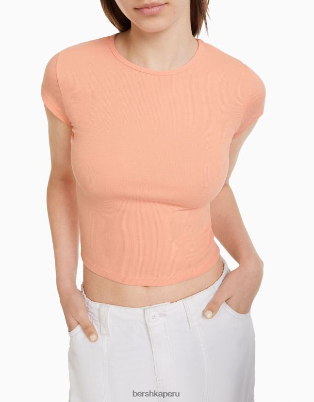 naranja Bershka unisexo camiseta de canalé manga corta 806J6B3747