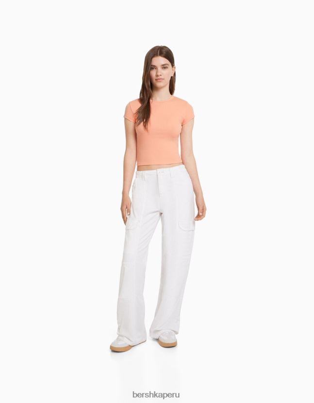 naranja Bershka unisexo camiseta de canalé manga corta 806J6B3747