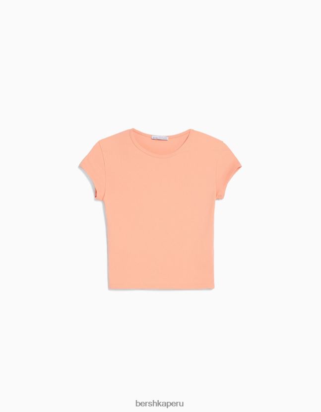 naranja Bershka unisexo camiseta de canalé manga corta 806J6B3747