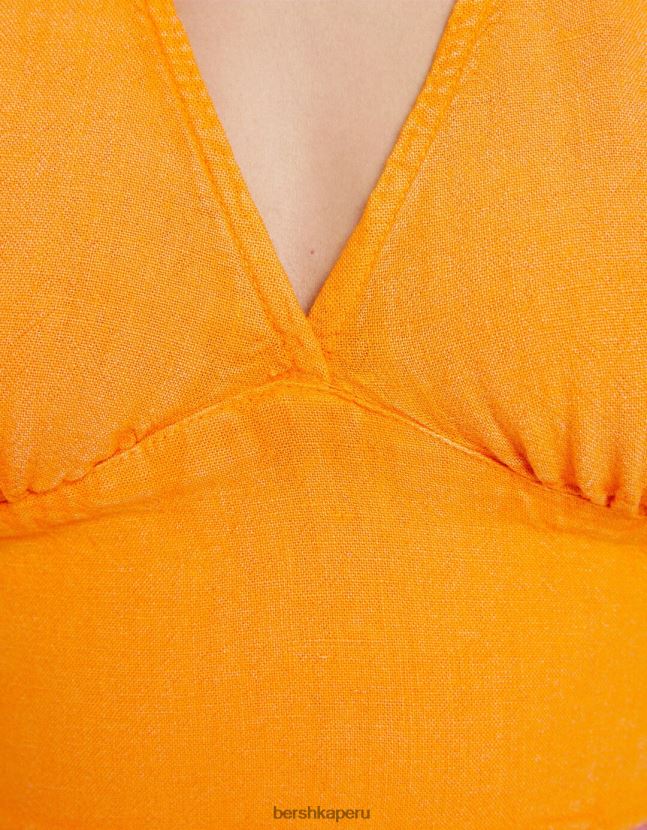 naranja Bershka unisexo top corto de mezcla de lino rústico 806J6B3772