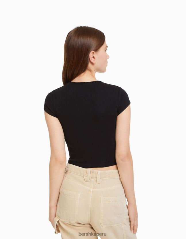 negro Bershka unisexo camiseta de canalé manga corta 806J6B3722