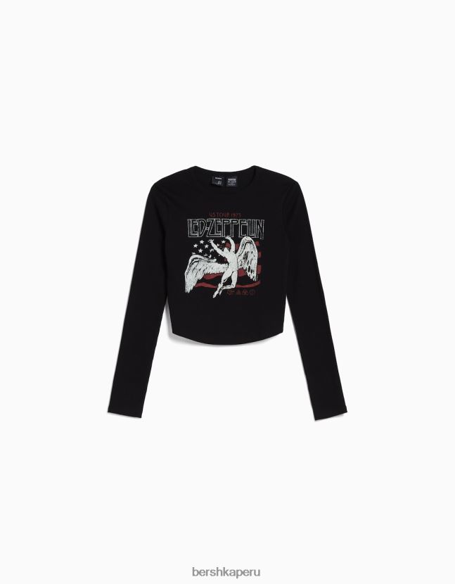 negro Bershka unisexo camiseta de manga corta con estampado de zepelín led 806J6B3832