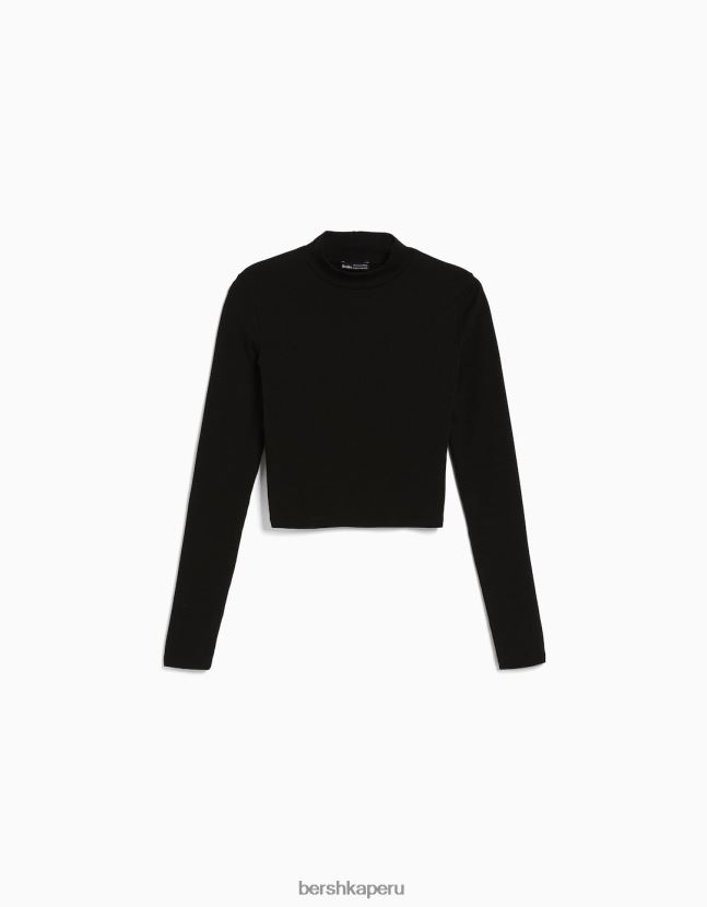 negro Bershka unisexo camiseta de manga larga con cuello alto 806J6B3824