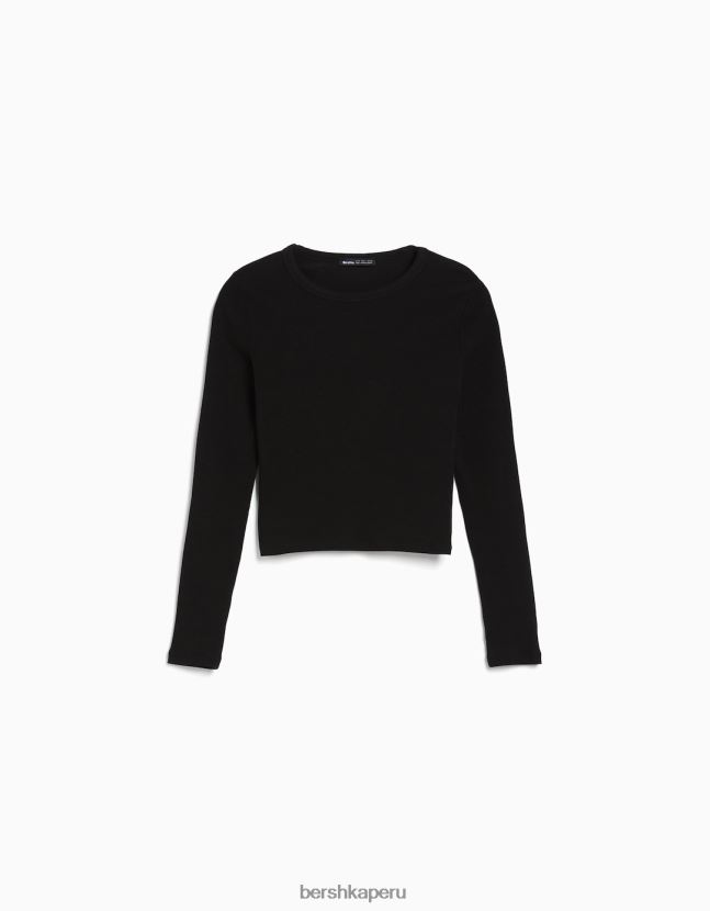 negro Bershka unisexo camiseta de manga larga de canalé 806J6B3863