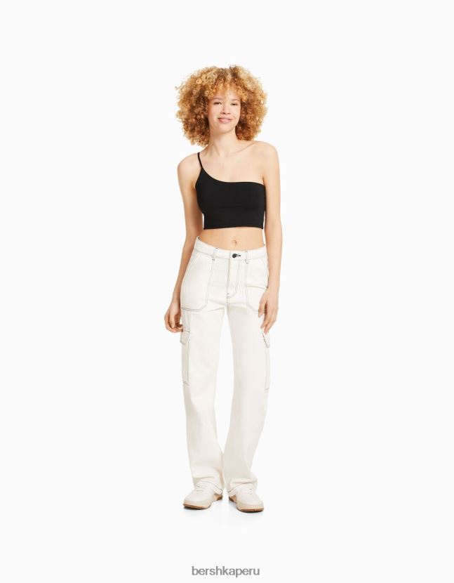 negro Bershka unisexo top corto asimétrico con tirantes 806J6B3855
