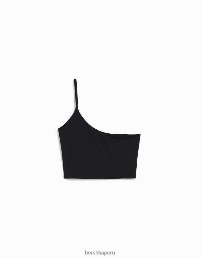 negro Bershka unisexo top corto asimétrico con tirantes 806J6B3855