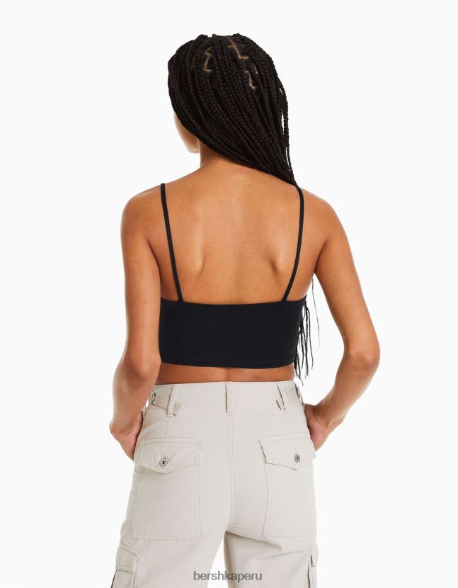 negro Bershka unisexo top corto con tiras 806J6B3760