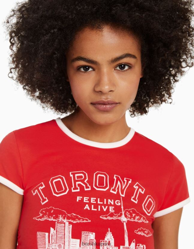 rojo Bershka unisexo playera manga corta canalé estampada 806J6B3811