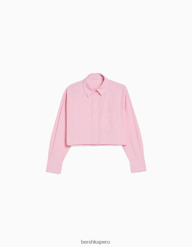 rosa Bershka unisexo camisa corta de popelín de manga larga 806J6B3808