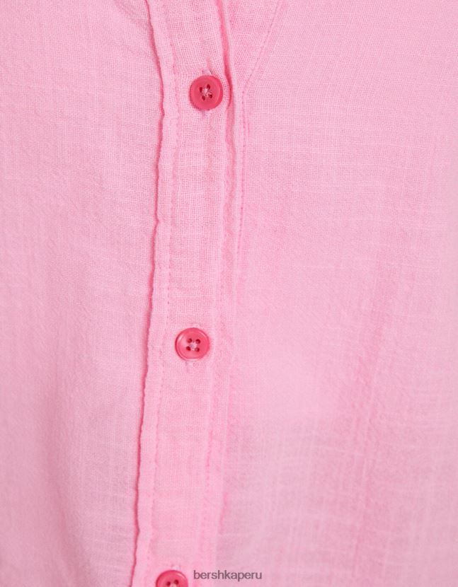 rosa Bershka unisexo camisa rústica manga corta texturizada 806J6B3796