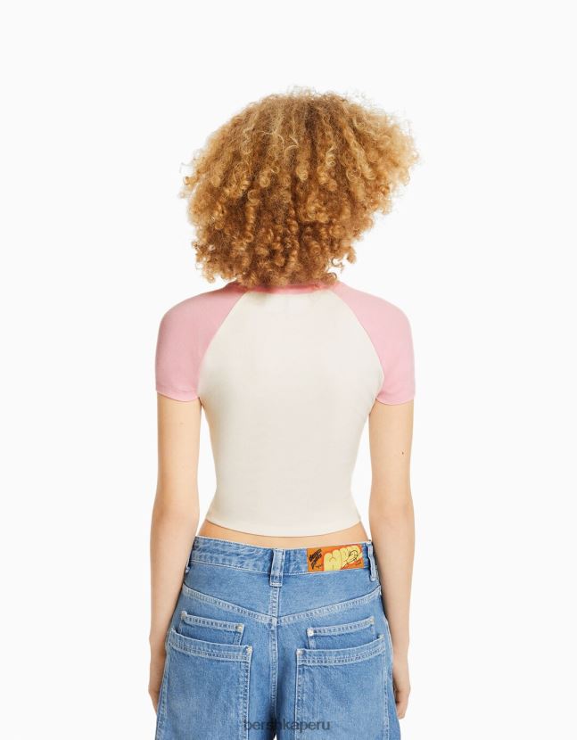 rosa Bershka unisexo camiseta con estampado de nirvana y mangas raglán cortas 806J6B3734