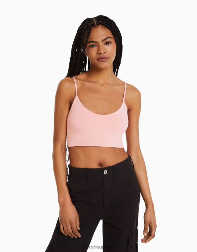 rosa Bershka unisexo top corto con tiras 806J6B3757