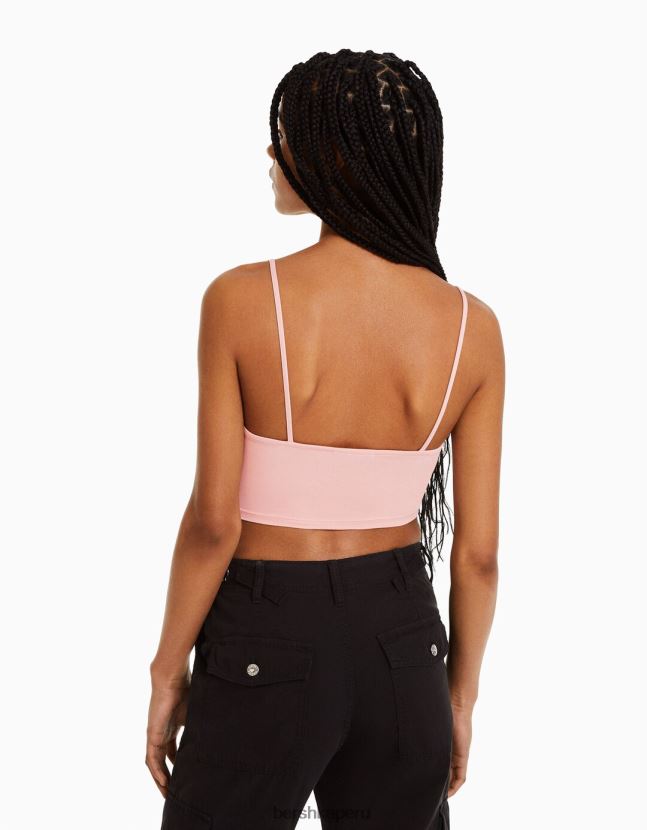 rosa Bershka unisexo top corto con tiras 806J6B3757