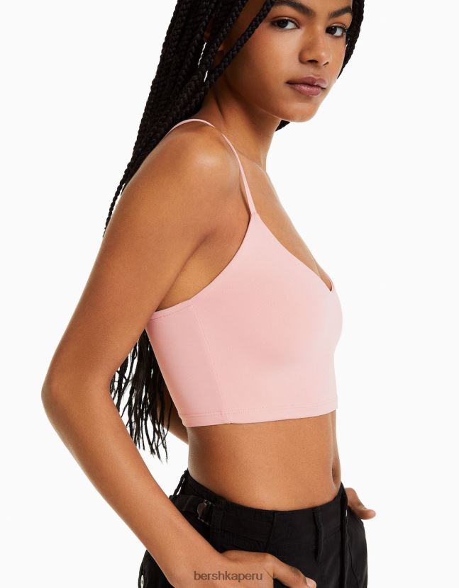 rosa Bershka unisexo top corto con tiras 806J6B3757