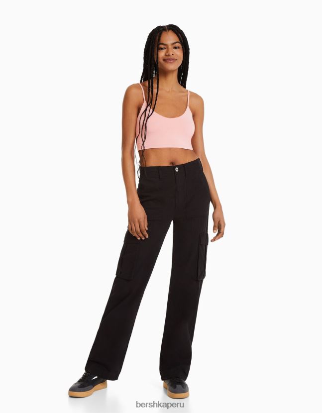 rosa Bershka unisexo top corto con tiras 806J6B3757