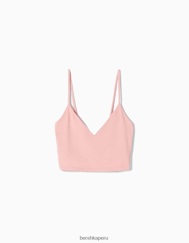 rosa Bershka unisexo top corto con tiras 806J6B3757