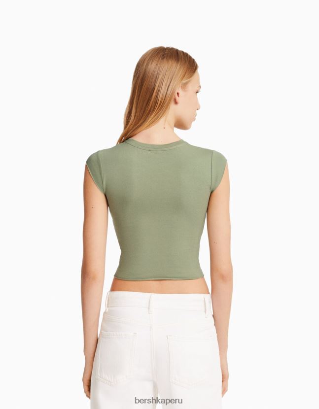 verde Bershka unisexo camiseta cropped de manga corta con estampado 806J6B3741