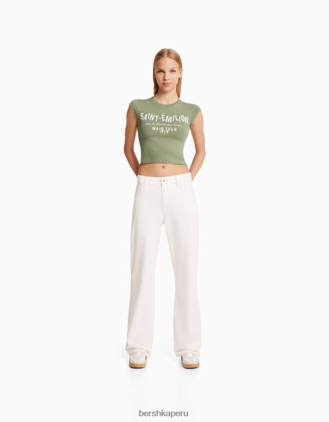 verde Bershka unisexo camiseta cropped de manga corta con estampado 806J6B3741