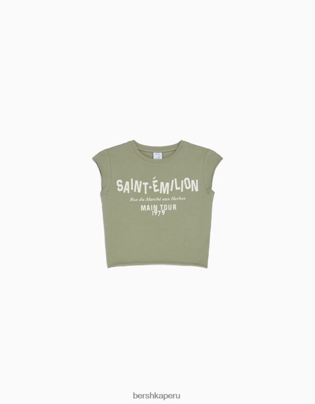 verde Bershka unisexo camiseta cropped de manga corta con estampado 806J6B3741