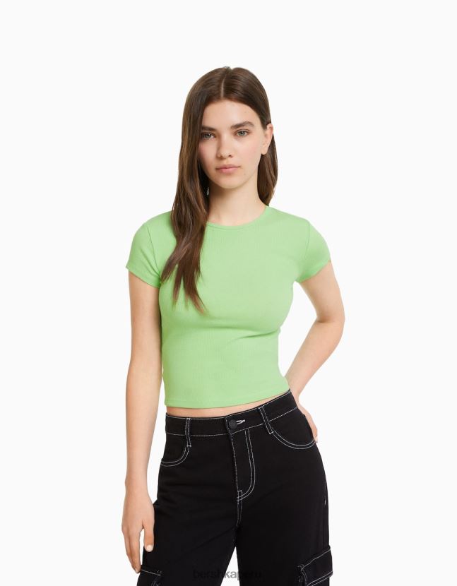 verde Bershka unisexo camiseta de canalé manga corta 806J6B3745