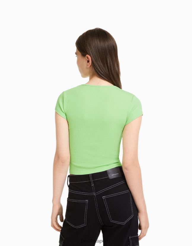 verde Bershka unisexo camiseta de canalé manga corta 806J6B3745