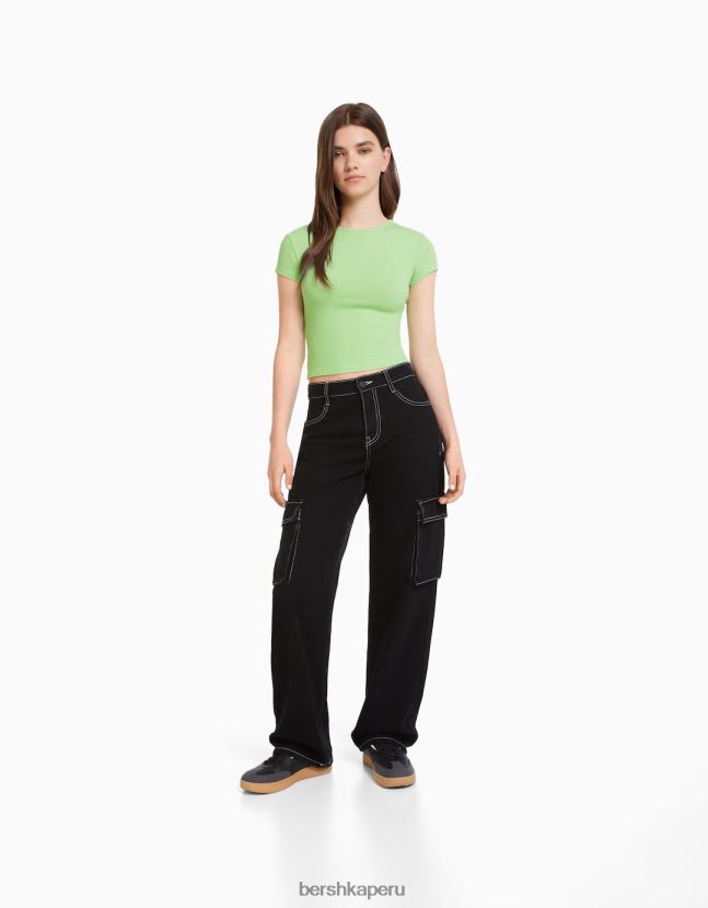 verde Bershka unisexo camiseta de canalé manga corta 806J6B3745