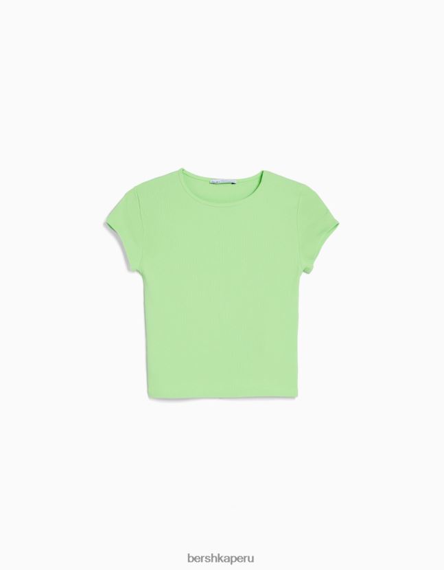 verde Bershka unisexo camiseta de canalé manga corta 806J6B3745