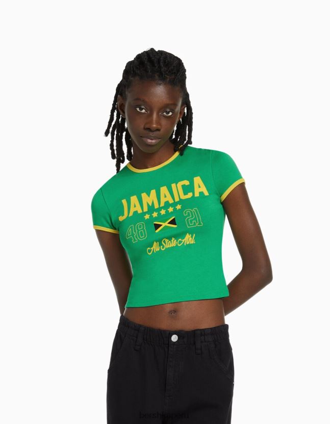 verde Bershka unisexo camiseta de manga corta con estampado 806J6B3733