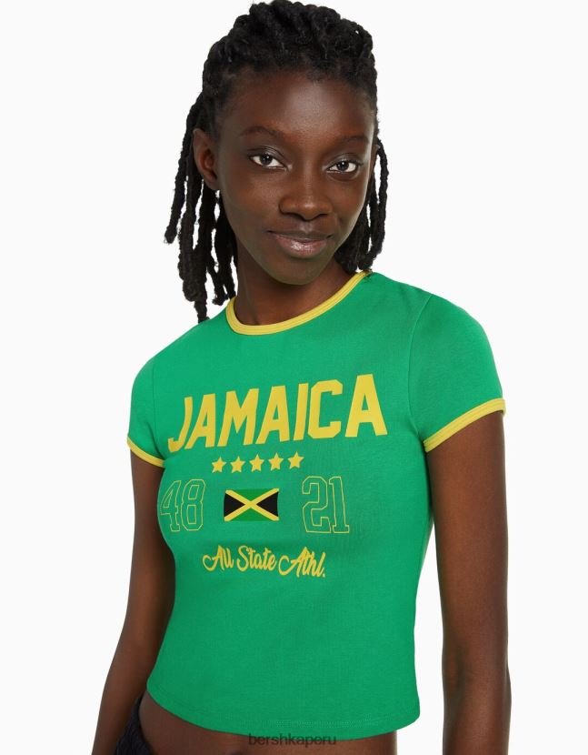 verde Bershka unisexo camiseta de manga corta con estampado 806J6B3733