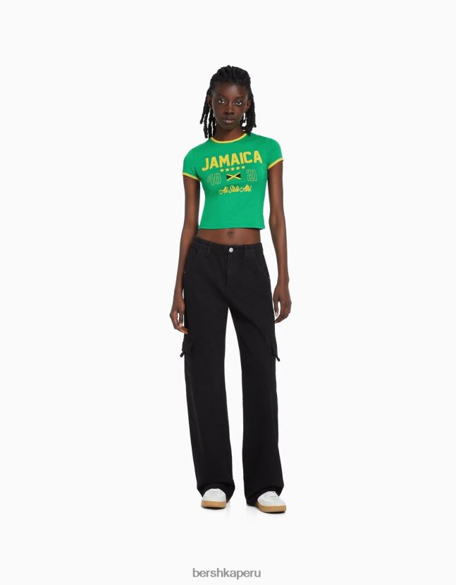 verde Bershka unisexo camiseta de manga corta con estampado 806J6B3733