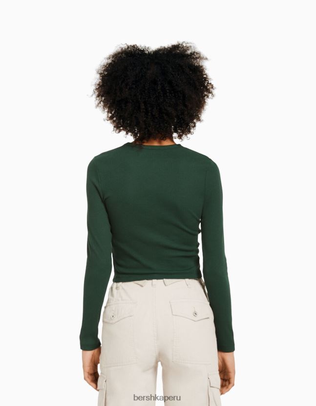 verde Bershka unisexo camiseta de manga larga de canalé 806J6B3864