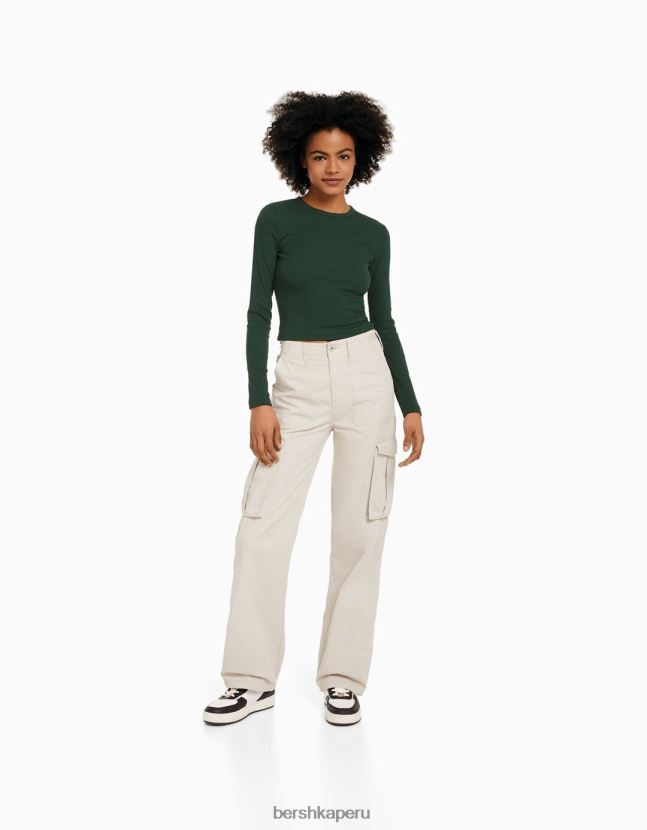 verde Bershka unisexo camiseta de manga larga de canalé 806J6B3864