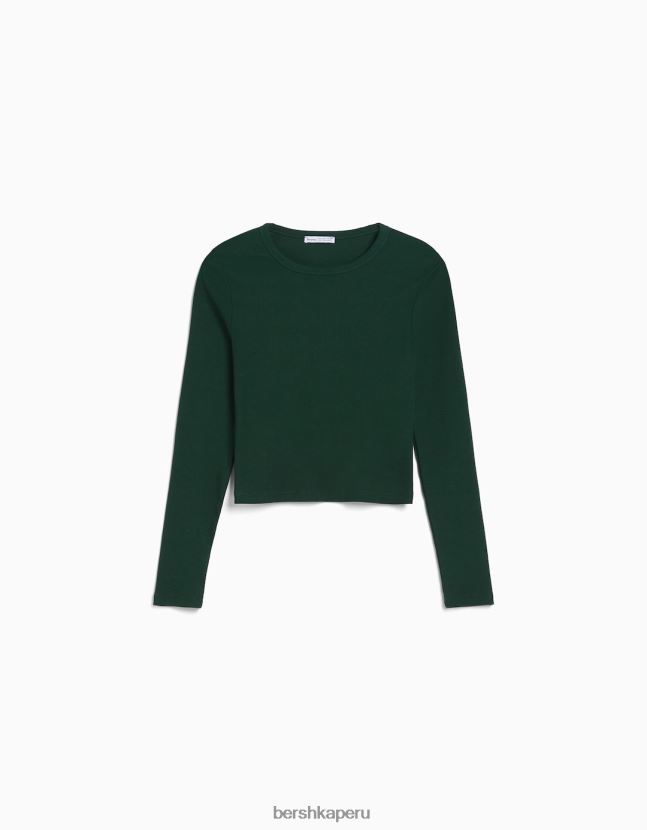 verde Bershka unisexo camiseta de manga larga de canalé 806J6B3864
