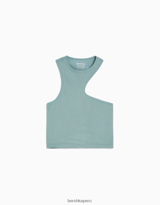 verde Bershka unisexo top asimétrico sin mangas sin costuras 806J6B3842