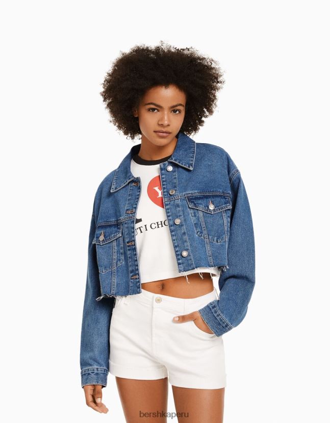 azul Bershka unisexo chamarra de mezclilla corta 806J6B4152