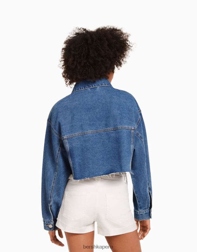 azul Bershka unisexo chamarra de mezclilla corta 806J6B4152