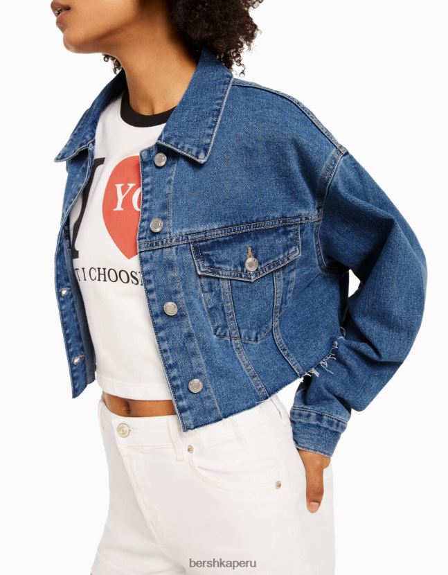 azul Bershka unisexo chamarra de mezclilla corta 806J6B4152