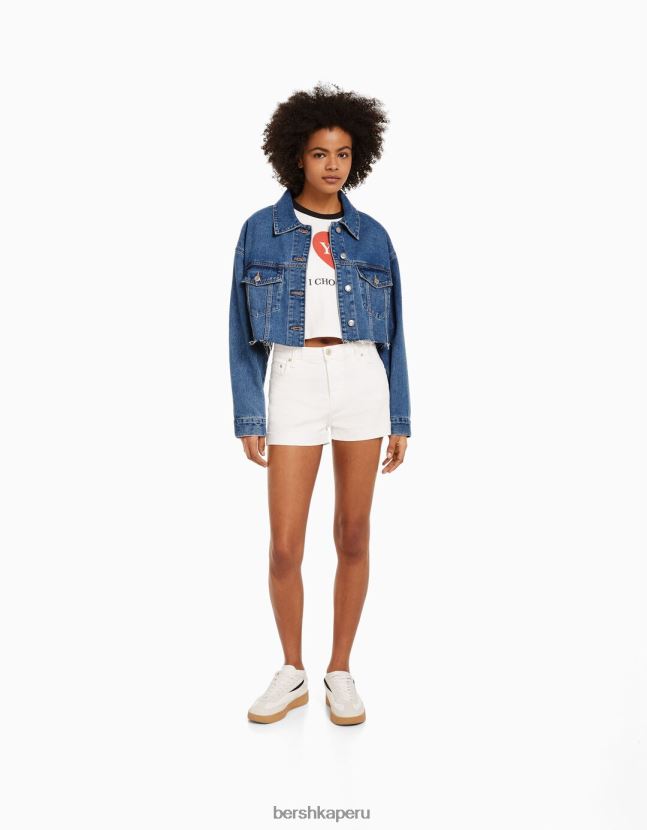azul Bershka unisexo chamarra de mezclilla corta 806J6B4152